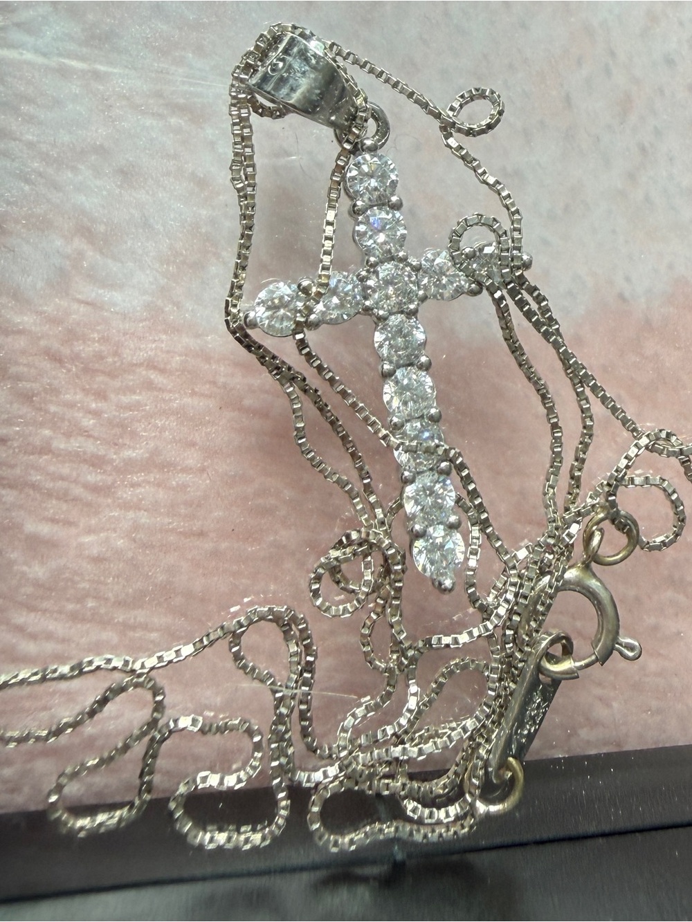 Silver color Crystal Cross Pendant with SILVER CHAIN - Clear White